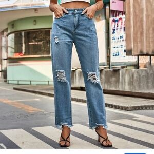 Distressed Blue Jeans